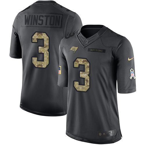 Nike Buccaneers #3 Jameis Winston Black Men's Stitched NFL Limited 2016 Salute to Service Jersey